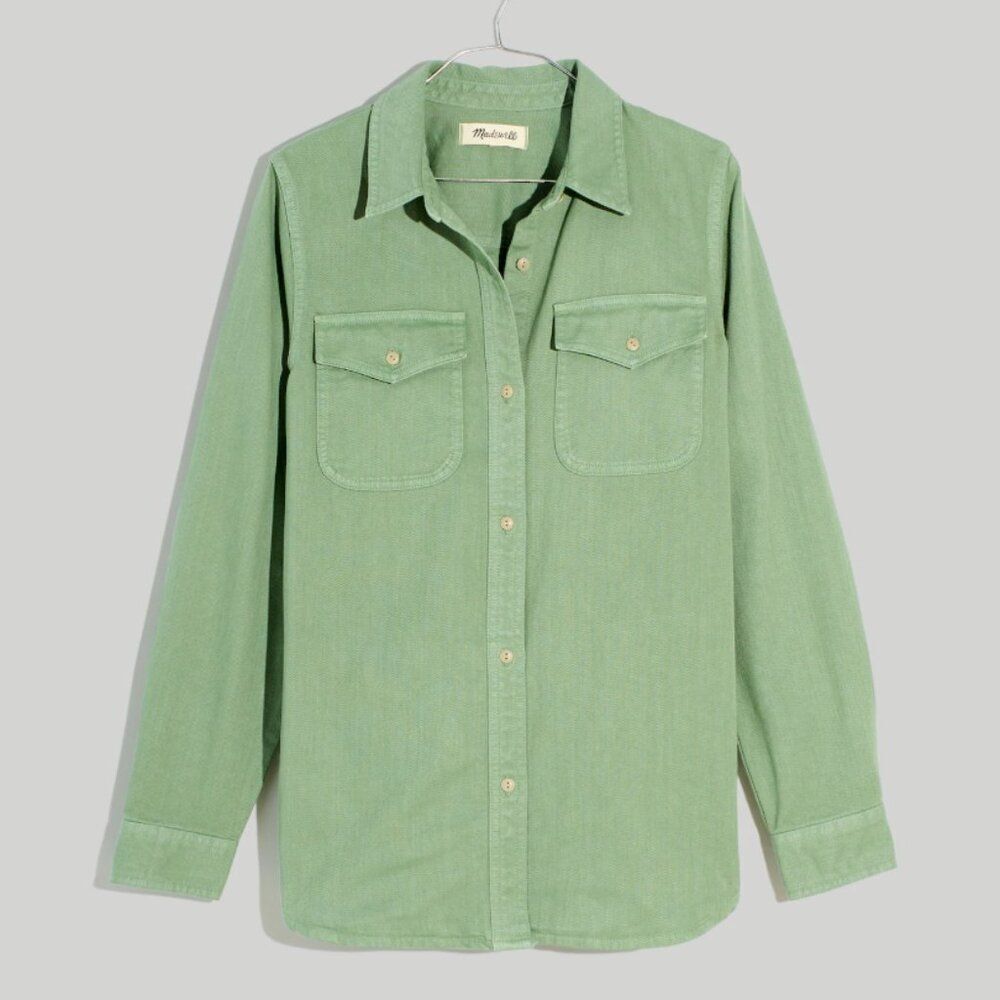 Madewell Size 2X Plus Garment-Dyed Twill Shirt Jacket Shacket Button Down Green - Picture 12 of 12